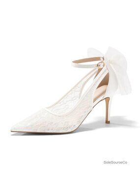 Lace Stiletto Pumps Bow Ankle Strap Wedding Party Dress Shoes Heels